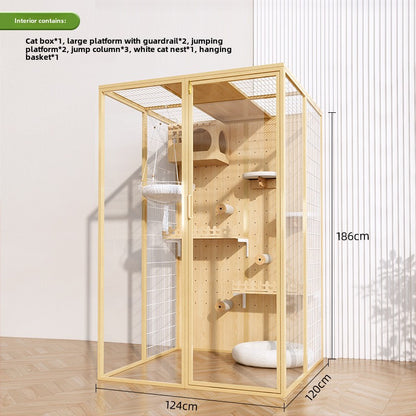 Cat cage household indoor cat cabinet cat house large free space climbing frame integrated cat nest cat house solid wood cat villa