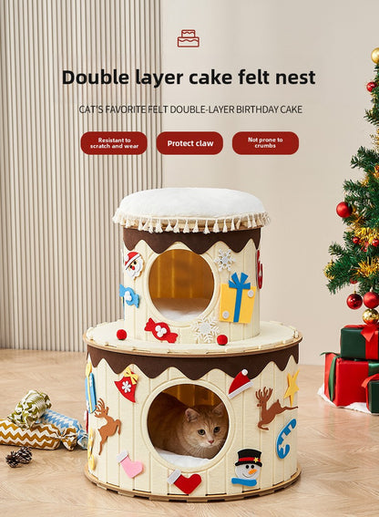 Closed double-layer cat nest, security cake, felt nest, scratch-resistant, can't drop crumbs, and many cat families keep warm in winter