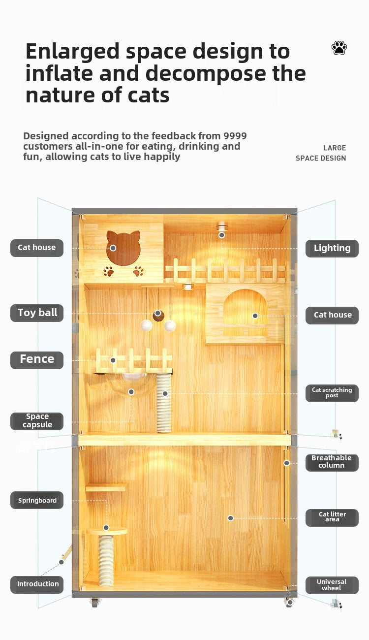 Manufacturer's integrated custom cat cage, universal cat villa for all seasons, household double-layer pet store, professional cabinet design