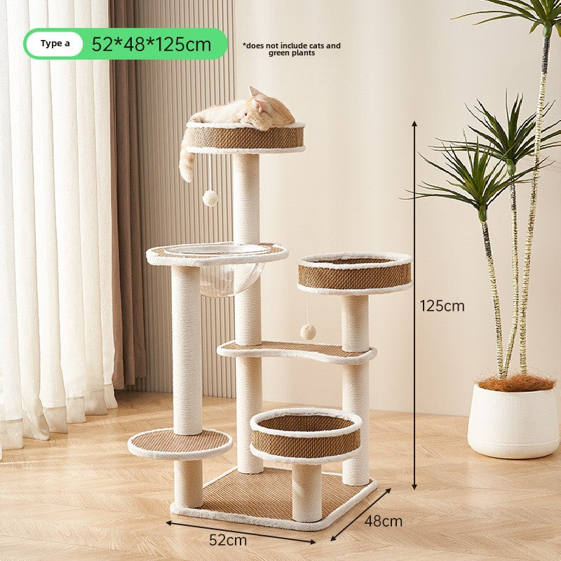 Solid wood cat climbing frame cat tree integrated household space capsule PE rattan cat nest sisal cat frame cat jumping platform cat supplies