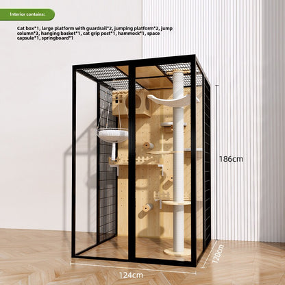 Cat cage household indoor cat cabinet cat house large free space climbing frame integrated cat nest cat house solid wood cat villa