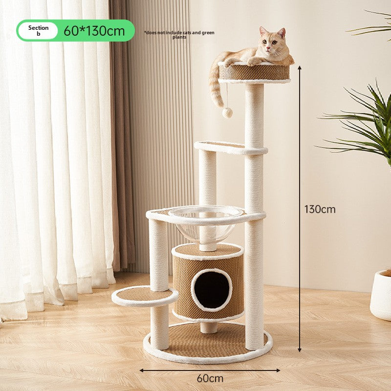 Solid wood cat climbing frame cat tree integrated household space capsule PE rattan cat nest sisal cat frame cat jumping platform cat supplies