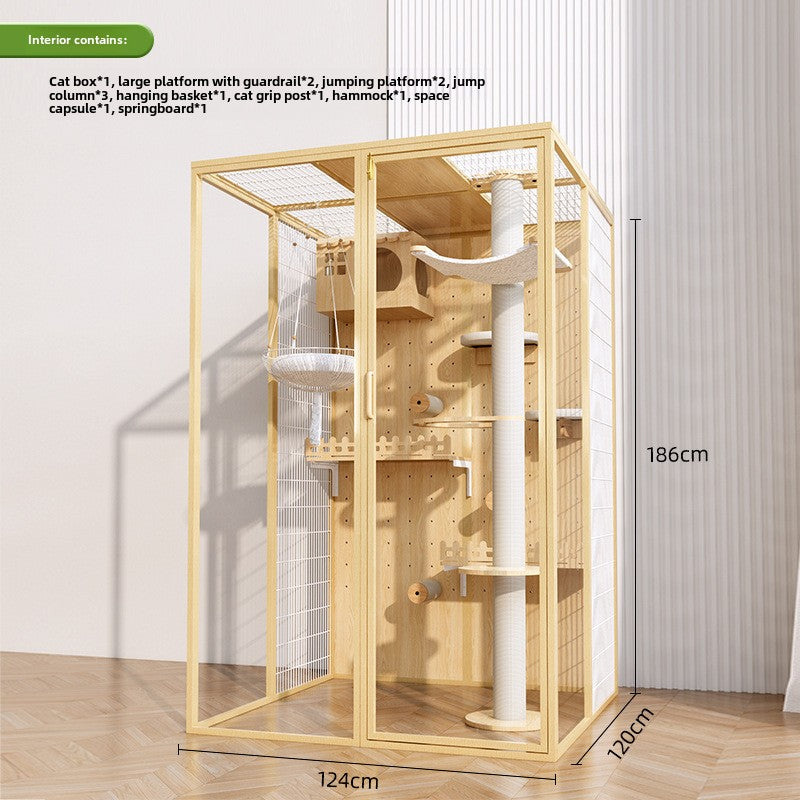 Cat cage household indoor cat cabinet cat house large free space climbing frame integrated cat nest cat house solid wood cat villa