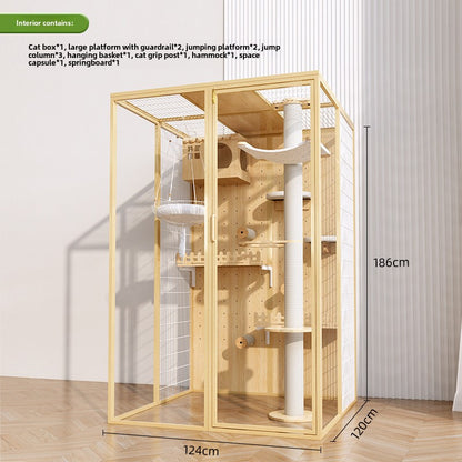 Cat cage household indoor cat cabinet cat house large free space climbing frame integrated cat nest cat house solid wood cat villa