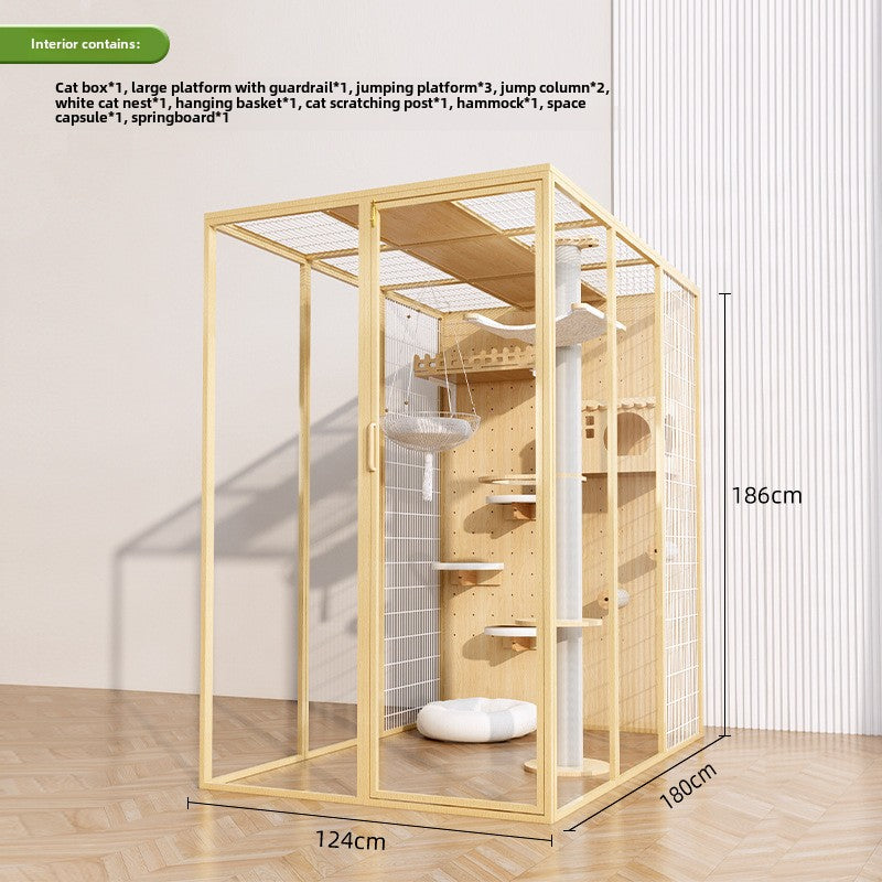 Cat cage household indoor cat cabinet cat house large free space climbing frame integrated cat nest cat house solid wood cat villa