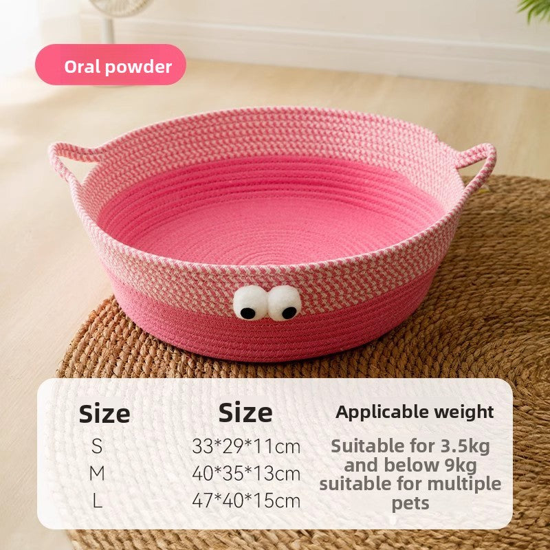 Four Seasons Cat Dopamine Big Eyes Moe Rattan Cotton Rope Cat Nest Four Seasons Universal Kennel Pet Cool Summer Cat Nest