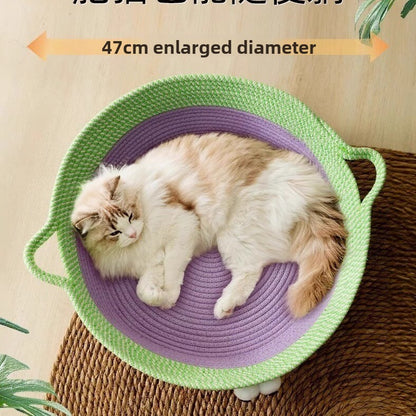 Four Seasons Cat Dopamine Big Eyes Moe Rattan Cotton Rope Cat Nest Four Seasons Universal Kennel Pet Cool Summer Cat Nest
