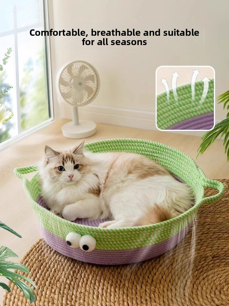 Four Seasons Cat Dopamine Big Eyes Moe Rattan Cotton Rope Cat Nest Four Seasons Universal Kennel Pet Cool Summer Cat Nest