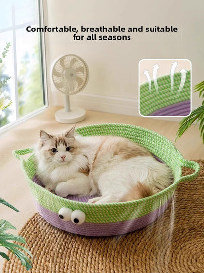 Four Seasons Cat Dopamine Big Eyes Moe Rattan Cotton Rope Cat Nest Four Seasons Universal Kennel Pet Cool Summer Cat Nest