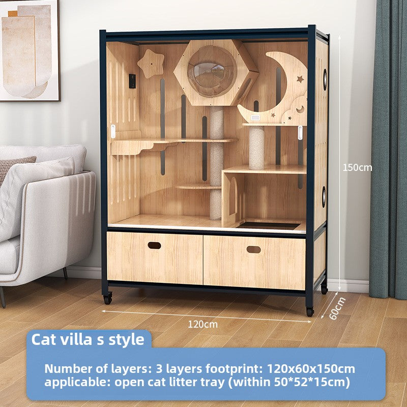 Luxury double-layer cat villa wholesale cat delivery room large space cat cage cat house solid wood cat cabinet cat cage