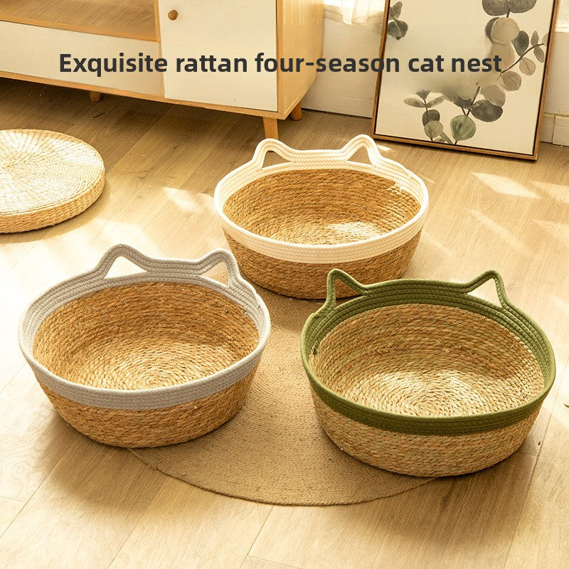 Cat nest rattan four seasons universal weaving summer cool nest cushion Internet celebrity cat scratching board integrated pet bed cat supplies