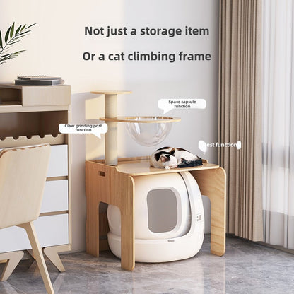 Solid wood cat climbing frame  cabinet indoor odor isolation semi-closed cat toilet significant other space capsule cat nest