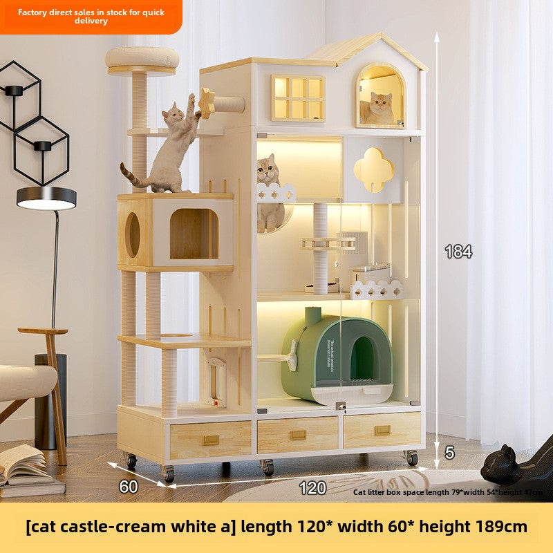 cat villa Cat Castle Big Cat Large Cat Cage Villa Three-layer Solid Wood Large Luxury Wooden Household Cat Cage Multi-layer Cat Cabinet