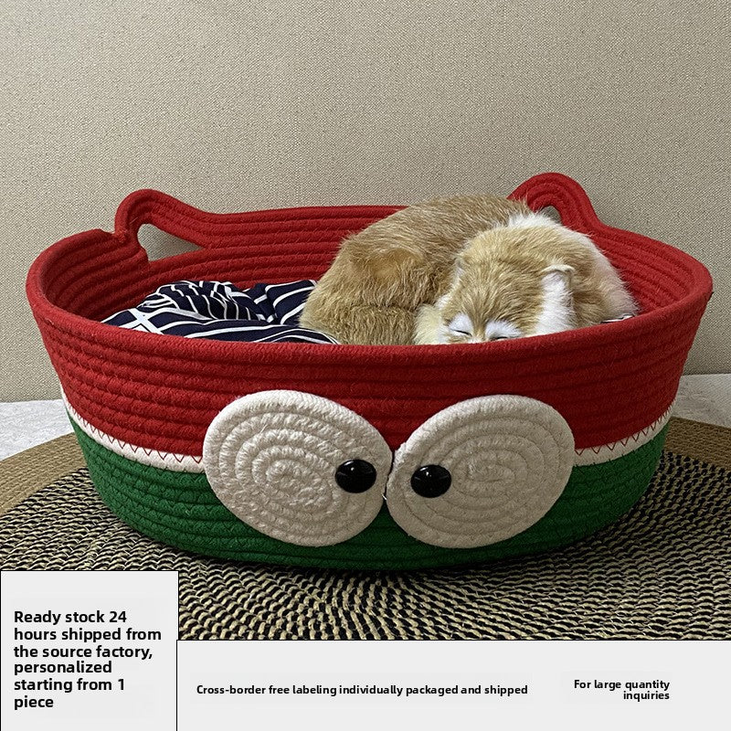 Four Seasons Universal Cat Nest Rattan Cotton Thread Cat Nest Cat Nest Cat Mat Cute Sleeping Mat Kitten Mat Pet Nest