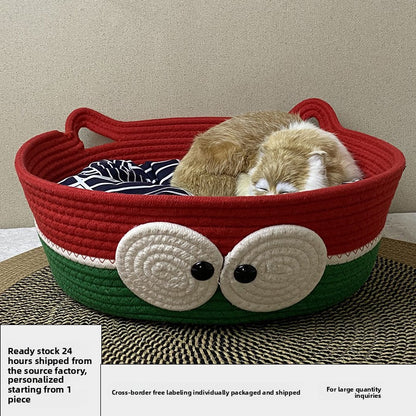 Four Seasons Universal Cat Nest Rattan Cotton Thread Cat Nest Cat Nest Cat Mat Cute Sleeping Mat Kitten Mat Pet Nest