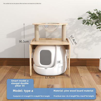 Solid wood cat climbing frame  cabinet indoor odor isolation semi-closed cat toilet significant other space capsule cat nest