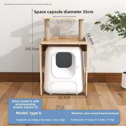 Solid wood cat climbing frame  cabinet indoor odor isolation semi-closed cat toilet significant other space capsule cat nest