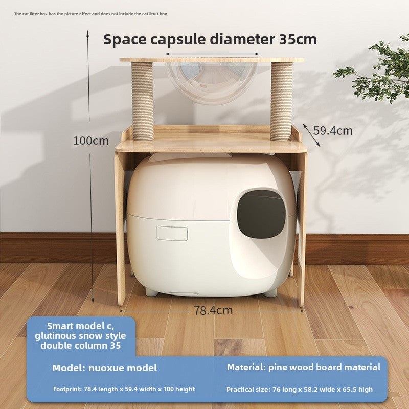 Solid wood cat climbing frame  cabinet indoor odor isolation semi-closed cat toilet significant other space capsule cat nest