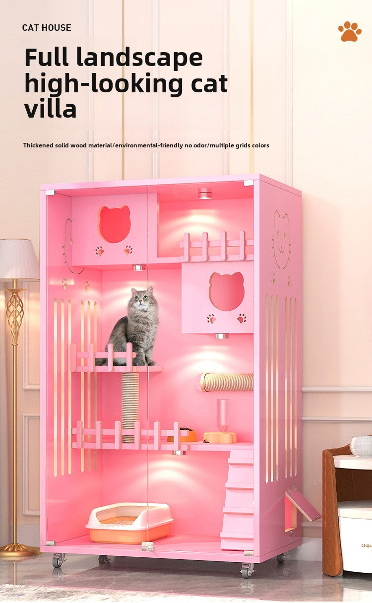 Cat Villa Solid Wood Wooden Household Solid Wood Cat House  Multi-colored Cat House Cat House Cat Cage Spot