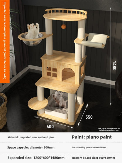 Large solid wood cat climbing frame cat nest simple and integrated four-season universal cat shelf cat jumping platform cat scratching board cat supplies