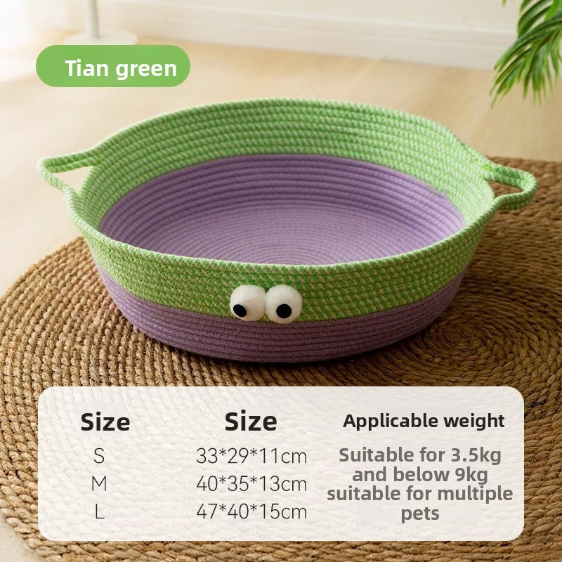 Four Seasons Cat Dopamine Big Eyes Moe Rattan Cotton Rope Cat Nest Four Seasons Universal Kennel Pet Cool Summer Cat Nest