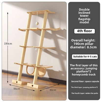 Wholesale custom cat climbing frame Small apartment solid wood against the wall cat scratching board integrated leaning tower leaning against the cat jumping platform climbing column wall type