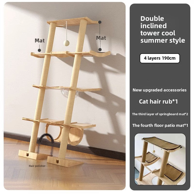 Wholesale custom cat climbing frame Small apartment solid wood against the wall cat scratching board integrated leaning tower leaning against the cat jumping platform climbing column wall type
