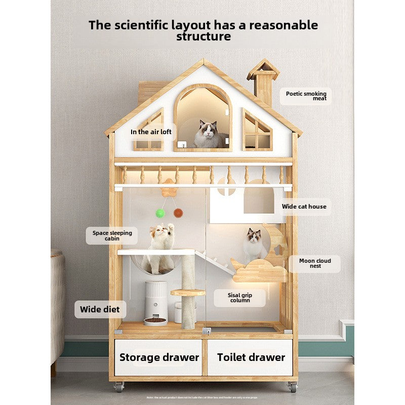 Large Bungalow Cat Villa Large Space Multi-layer Square Indoor Family Cat House Solid Wood House Wooden Full Set