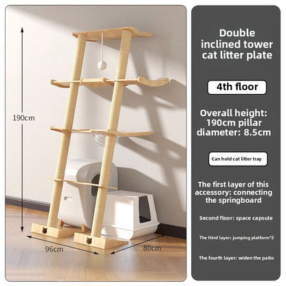Wholesale custom cat climbing frame Small apartment solid wood against the wall cat scratching board integrated leaning tower leaning against the cat jumping platform climbing column wall type