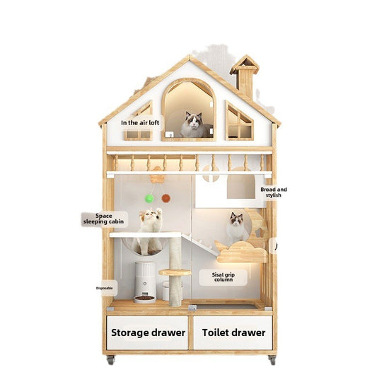 Large Bungalow Cat Villa Large Space Multi-layer Square Indoor Family Cat House Solid Wood House Wooden Full Set