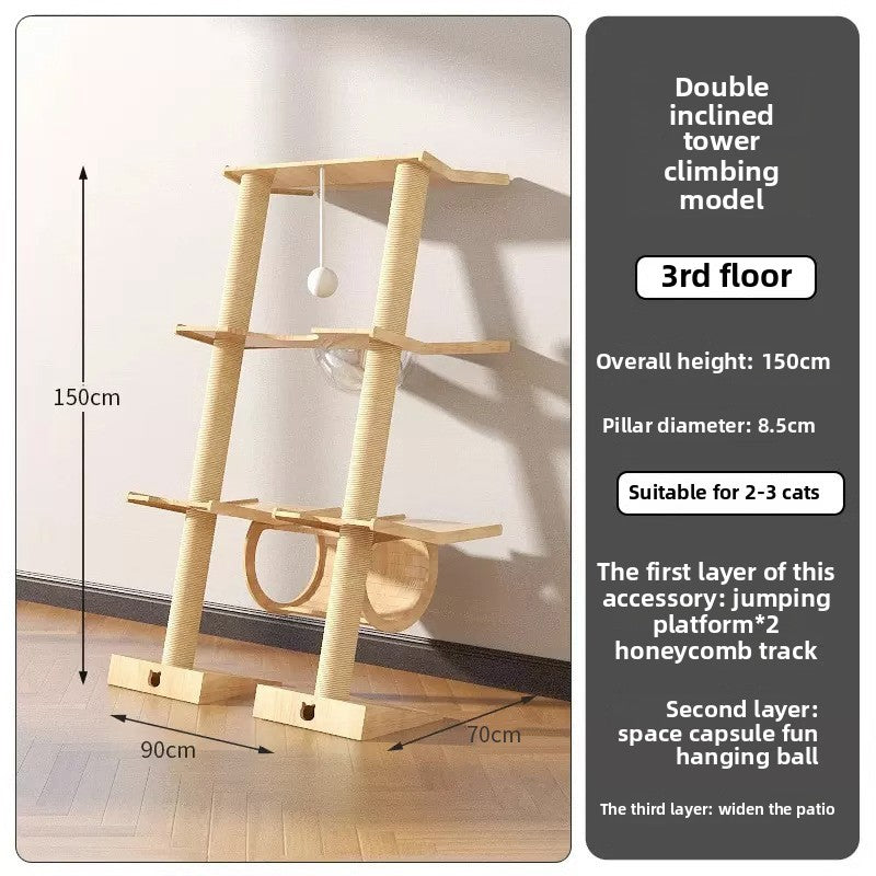 Wholesale custom cat climbing frame Small apartment solid wood against the wall cat scratching board integrated leaning tower leaning against the cat jumping platform climbing column wall type