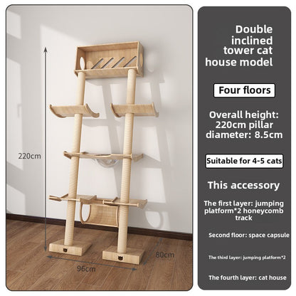 Wholesale custom cat climbing frame Small apartment solid wood against the wall cat scratching board integrated leaning tower leaning against the cat jumping platform climbing column wall type