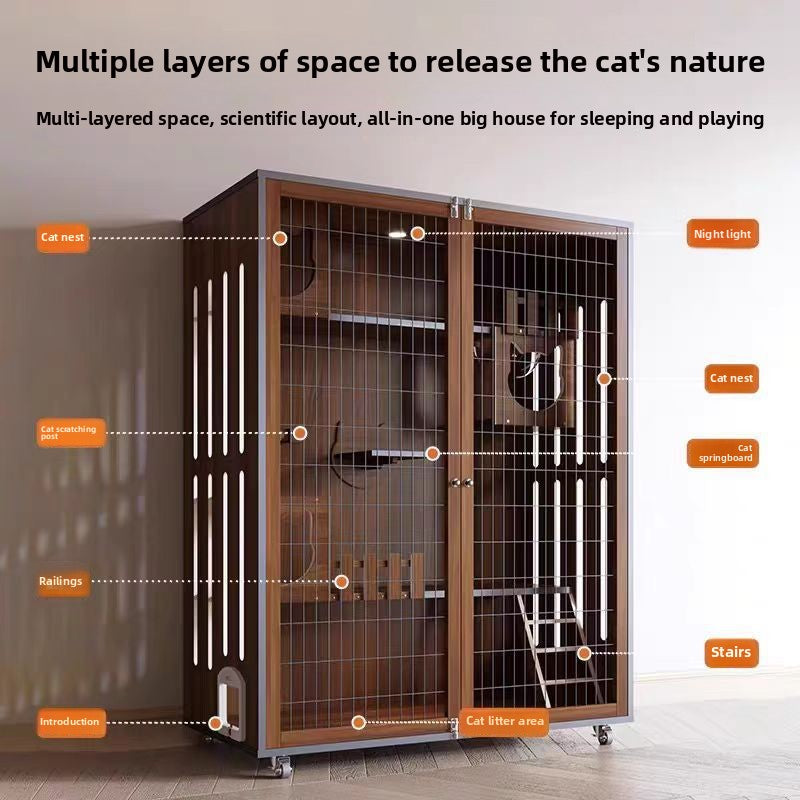 Wooden cat villa household indoor cat cage grid door cat house three-layer cat cabinet breeding cage cat nest luxury cat house
