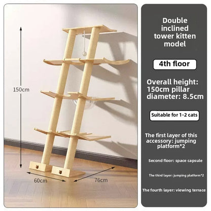 Wholesale custom cat climbing frame Small apartment solid wood against the wall cat scratching board integrated leaning tower leaning against the cat jumping platform climbing column wall type
