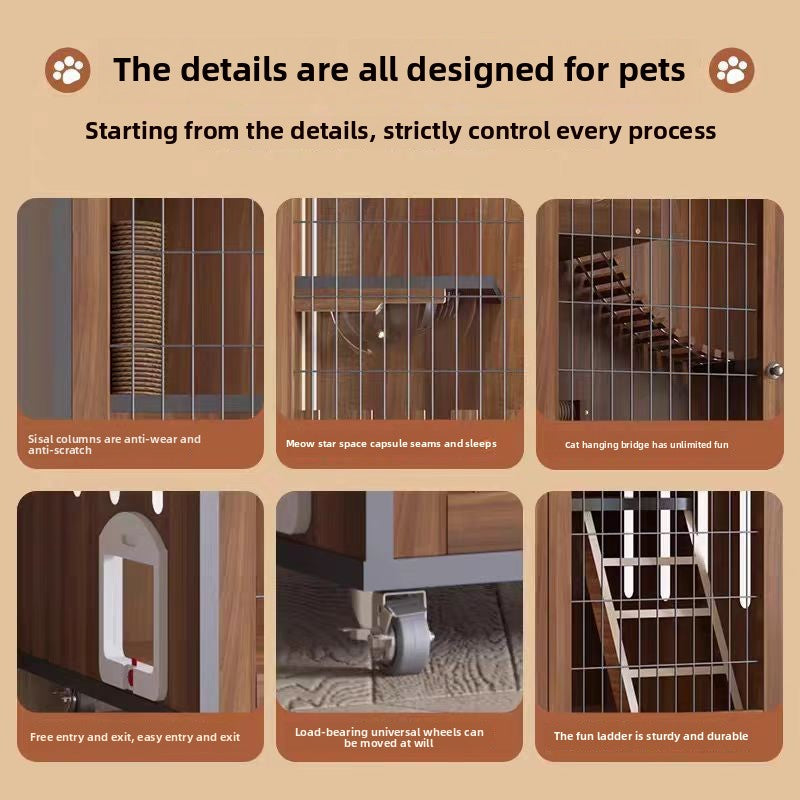 Wooden cat villa household indoor cat cage grid door cat house three-layer cat cabinet breeding cage cat nest luxury cat house