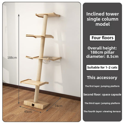 Wholesale custom cat climbing frame Small apartment solid wood against the wall cat scratching board integrated leaning tower leaning against the cat jumping platform climbing column wall type