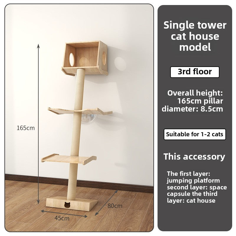 Wholesale custom cat climbing frame Small apartment solid wood against the wall cat scratching board integrated leaning tower leaning against the cat jumping platform climbing column wall type