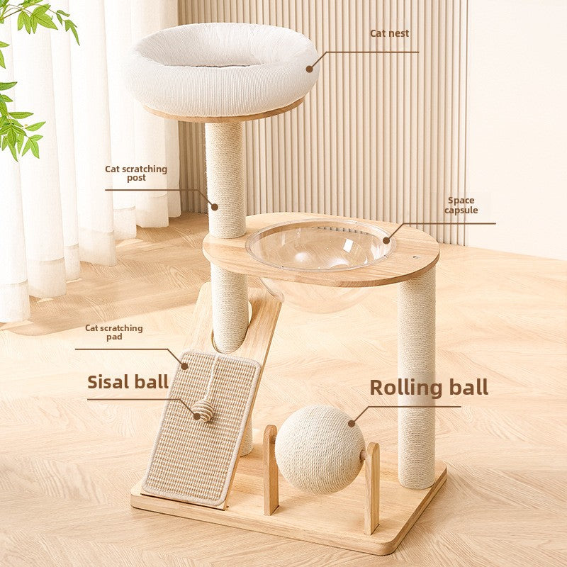 Solid wood cat climbing frame cat nest cat tree integrated vertical cat scratching board household small does not occupy an area kitten toy scratch resistant