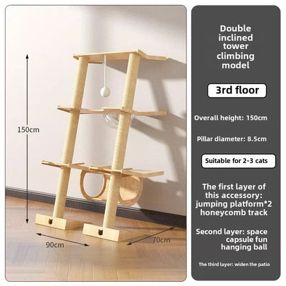 Cat climbing frame Leaning tower Cat frame Cat jumping platform Space capsule Cat tower Solid wood against the wall Cat climbing frame Cat nest Cat tree integrated