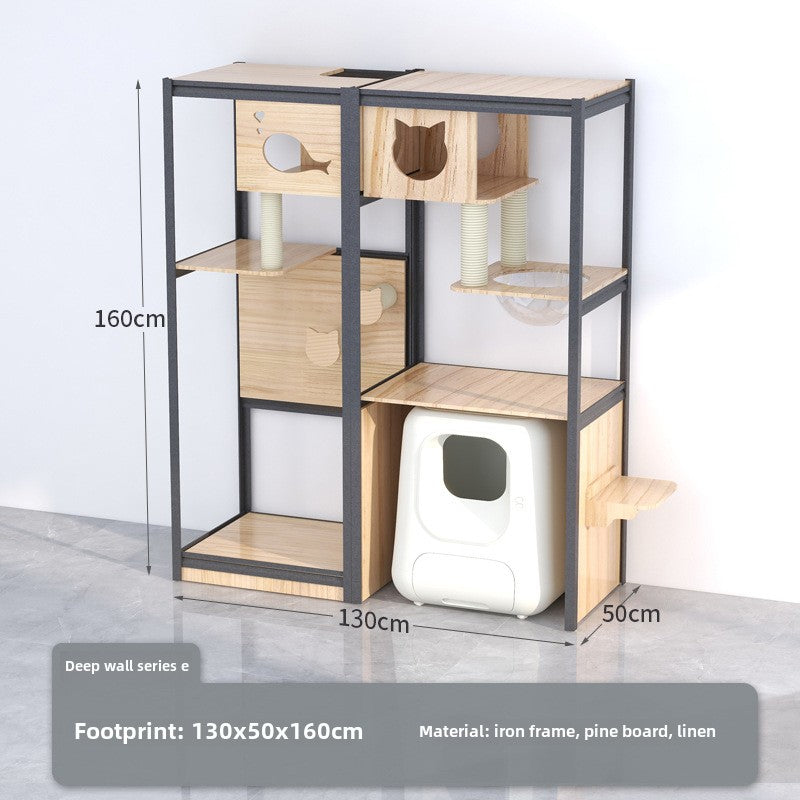 Large cat climbing frame cat climbing cabinet  cat shelf cat toilet  integrated solid wood cat frame multi-layer