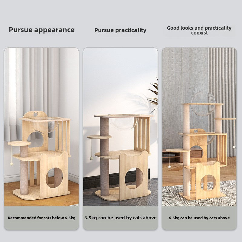 Cat climbing frame Cat scratching tree Space capsule Cat shelf Small cat climbing frame Solid wood cat frame Cat litter Cat tree integrated