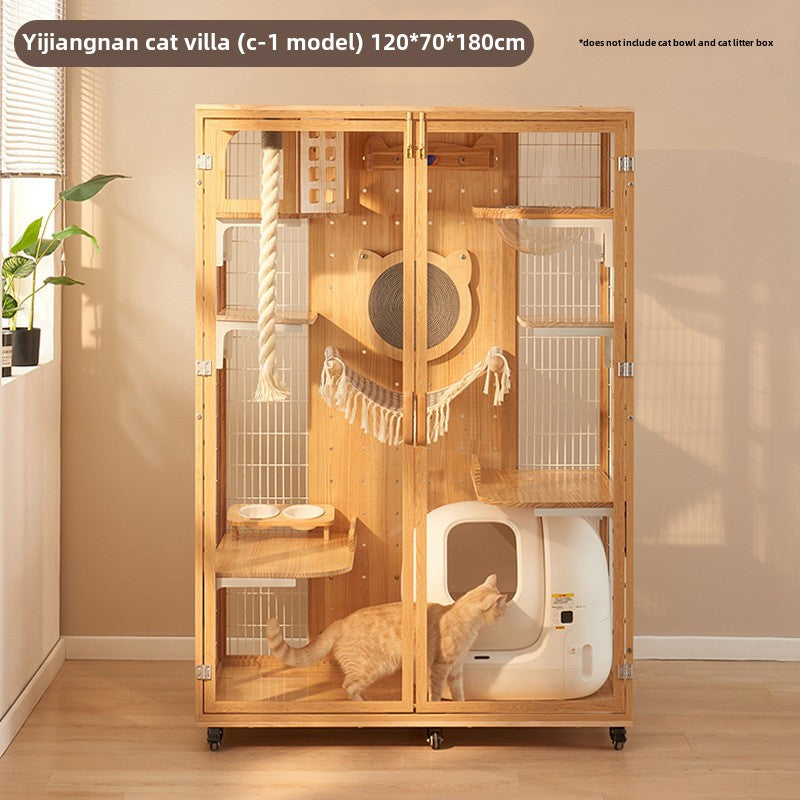 DIY cat villa solid wood cat cage household does not occupy an area cat house oversized free space cat house panoramic cat cabinet