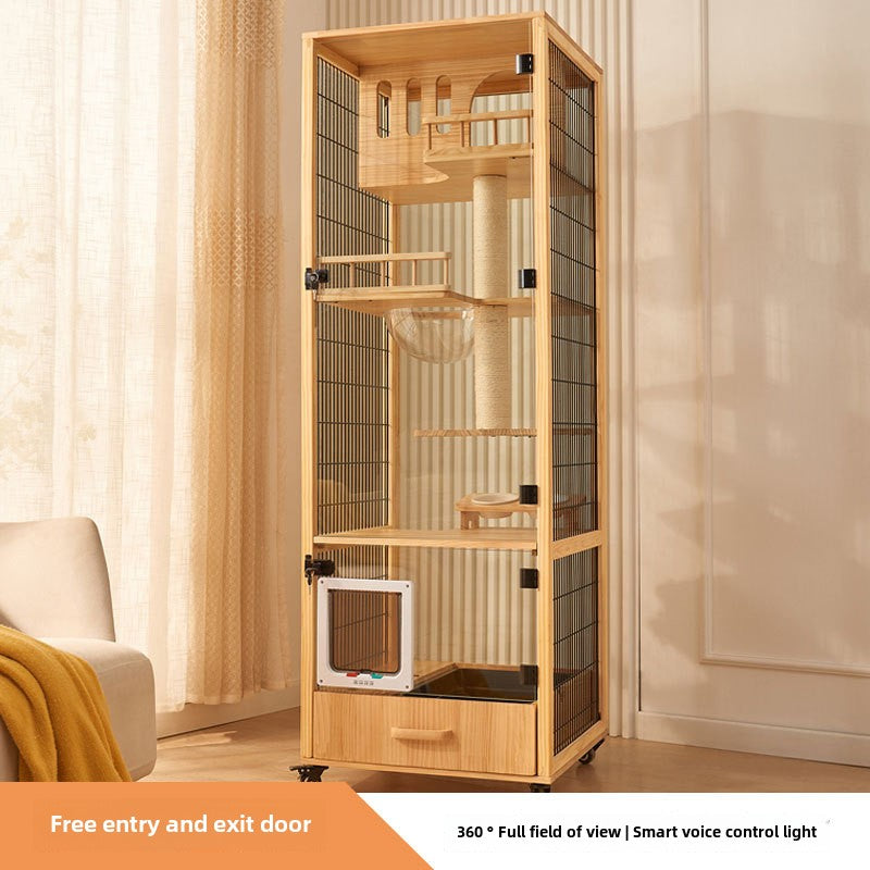 Cat villa small apartment household cat cage wholesale cat house cat house indoor does not occupy a cat cage solid wood cat panorama