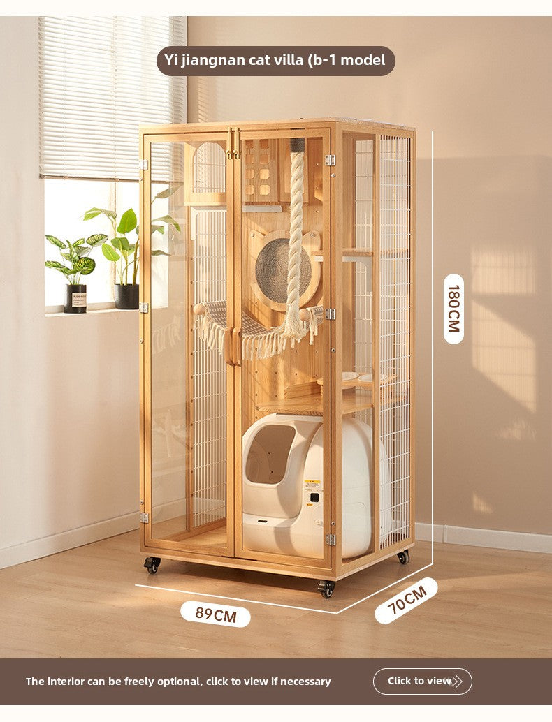 DIY cat villa solid wood cat cage household does not occupy an area cat house oversized free space cat house panoramic cat cabinet