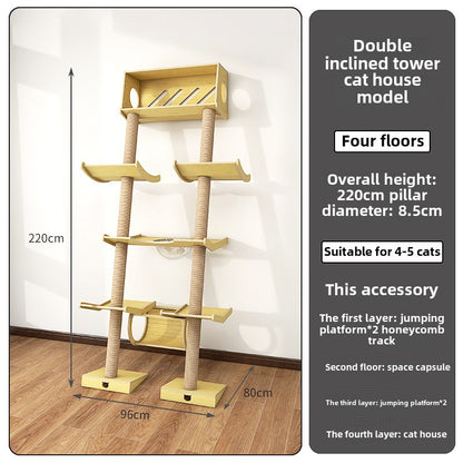 Cat climbing frame Leaning tower Cat frame Cat jumping platform Space capsule Cat tower Solid wood against the wall Cat climbing frame Cat nest Cat tree integrated