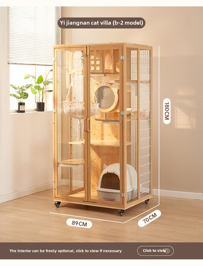 DIY cat villa solid wood cat cage household does not occupy an area cat house oversized free space cat house panoramic cat cabinet