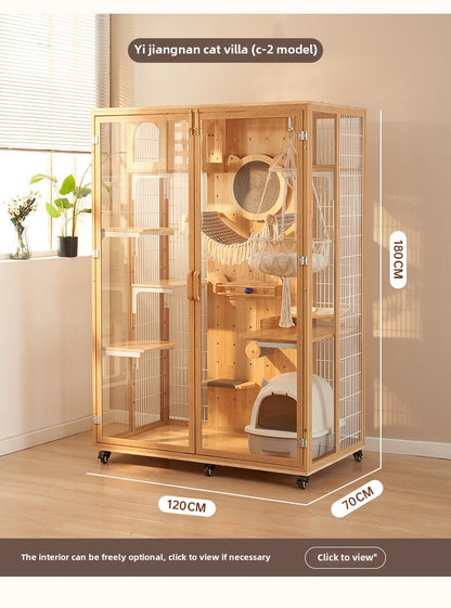 DIY cat villa solid wood cat cage household does not occupy an area cat house oversized free space cat house panoramic cat cabinet