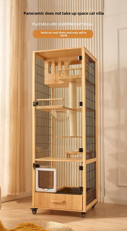 Cat villa small apartment household cat cage wholesale cat house cat house indoor does not occupy a cat cage solid wood cat panorama