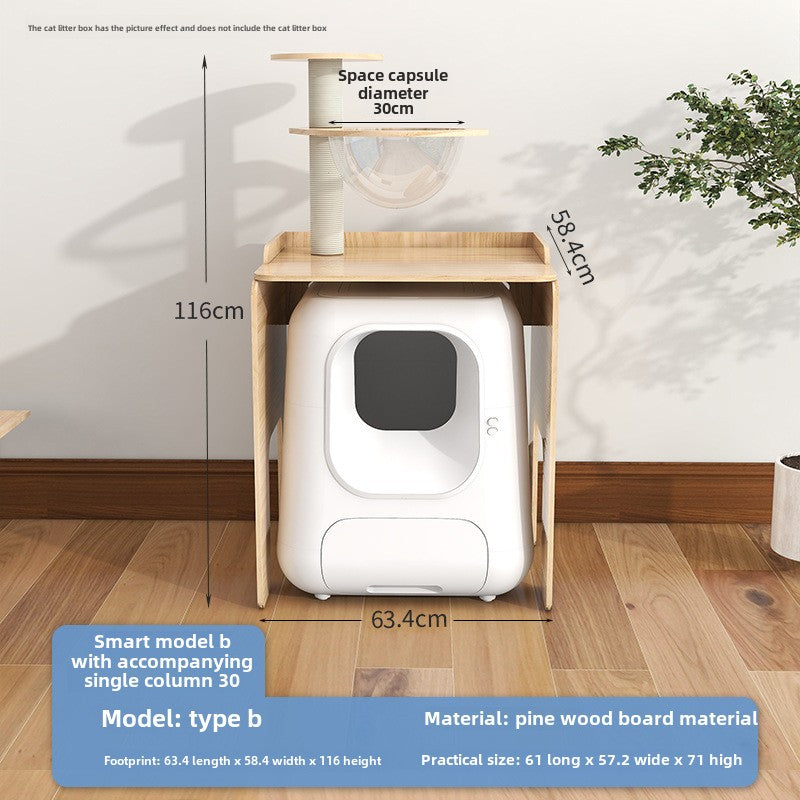 Solid wood cat climbing frame  cabinet indoor odor isolation semi-closed cat toilet significant other space capsule cat nest