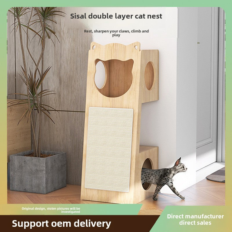 2024 New Multifunctional Cat House Solid Wood Cat House Sisal Mat Space Capsule Cat Nest